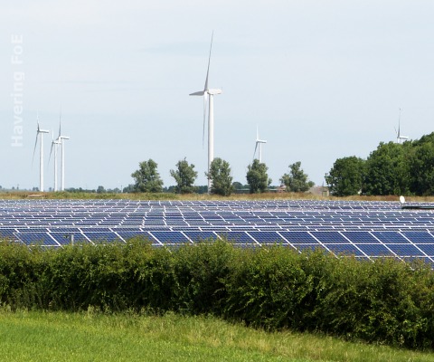 Solar farm and wind turbines